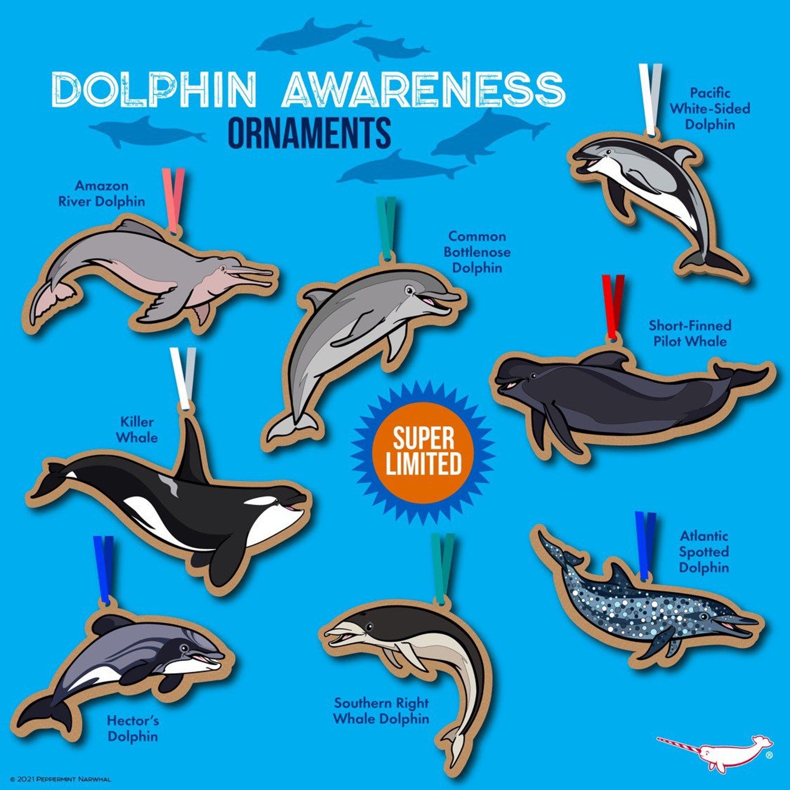 Pacific White-Sided Dolphin Ornament | Peppermint Narwhal