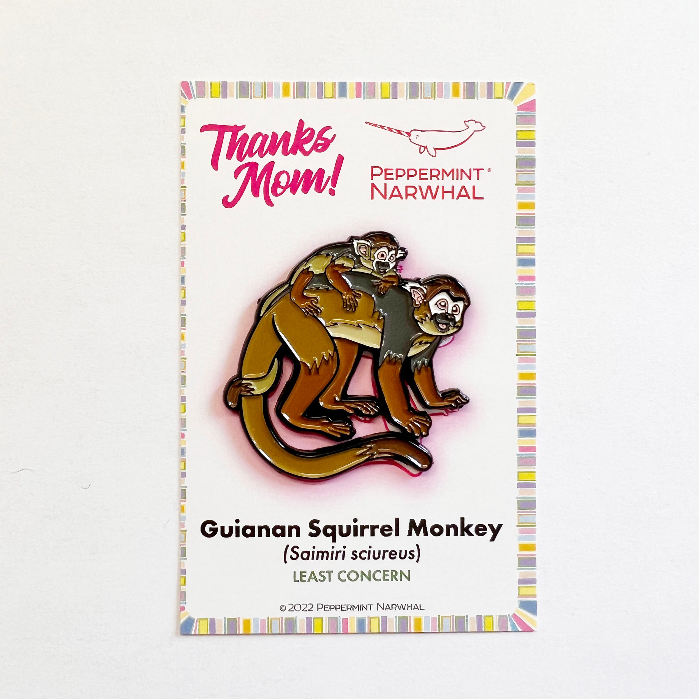 Guianan squirrel monkey and baby enamel pin | Peppermint Narwhal