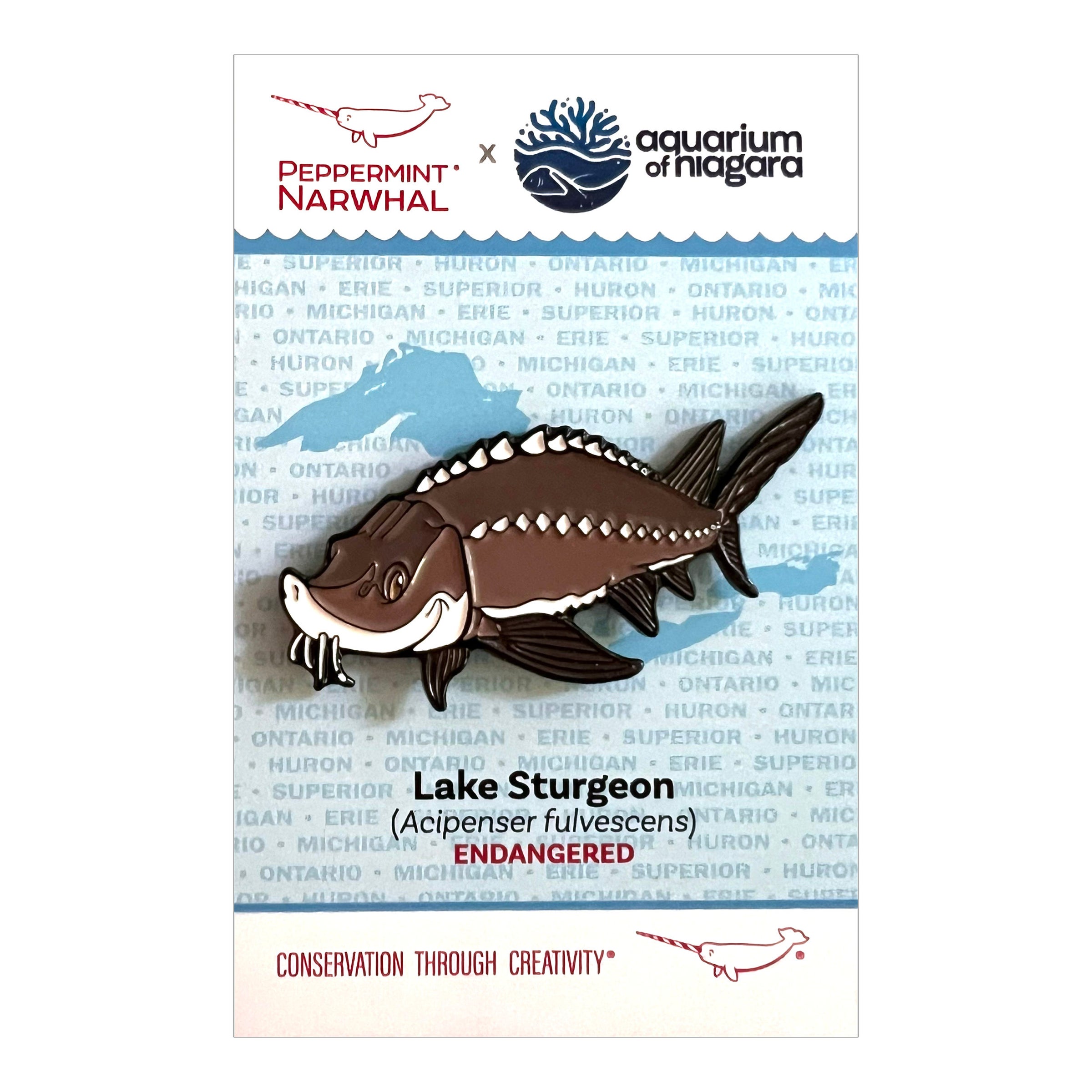 Lake Sturgeon enamel pin | Peppermint Narwhal - Conservation